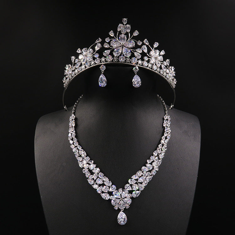 Bride headdress crown necklace three piece Earrings Korean wedding wedding wedding jewelry