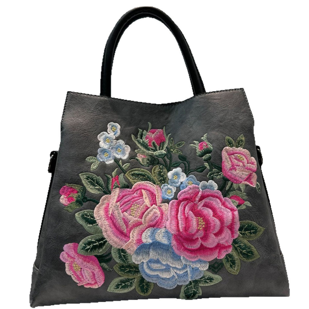 Embroidered Peony Ethnic-Style Tote Bag