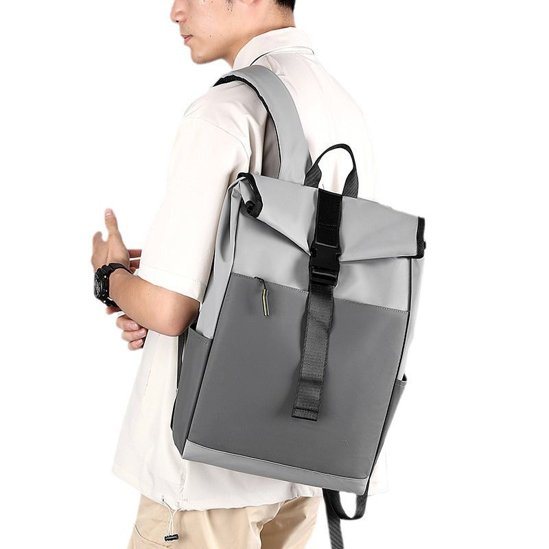 Unisex waterproof Oxford laptop backpack, casual black travel style.