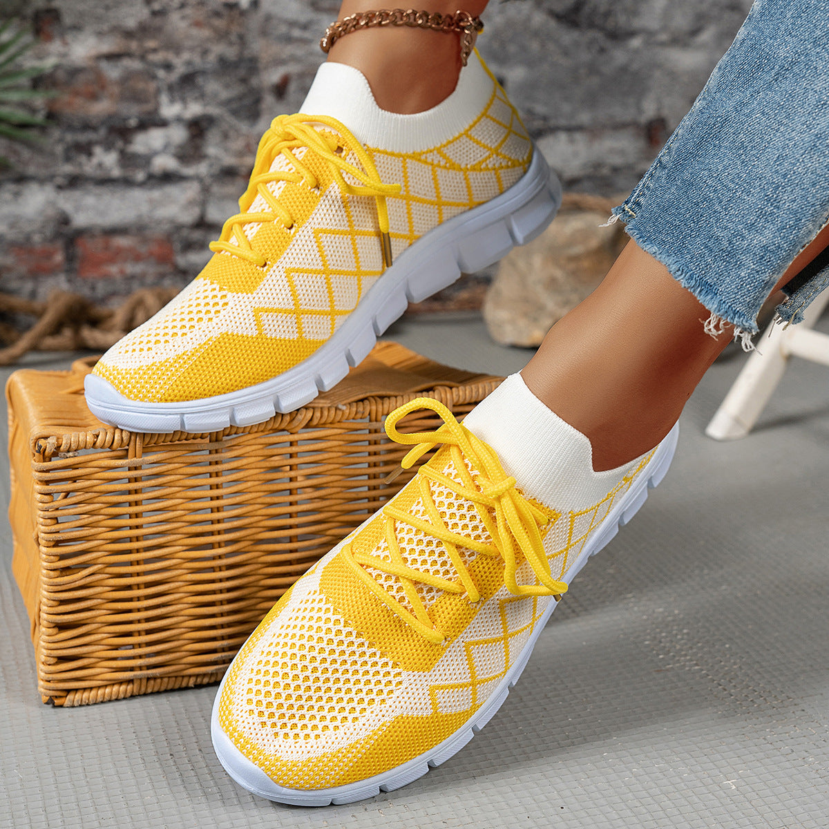 Plaid Mesh Fashion Trainers