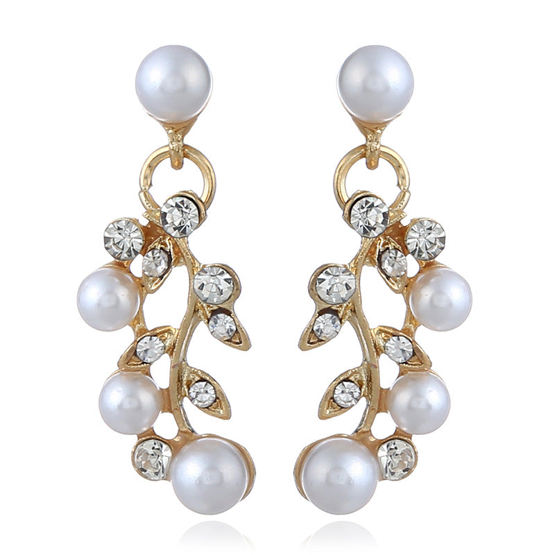 chain set sweet temperament all-match pearl diamond earrings necklace bride suit