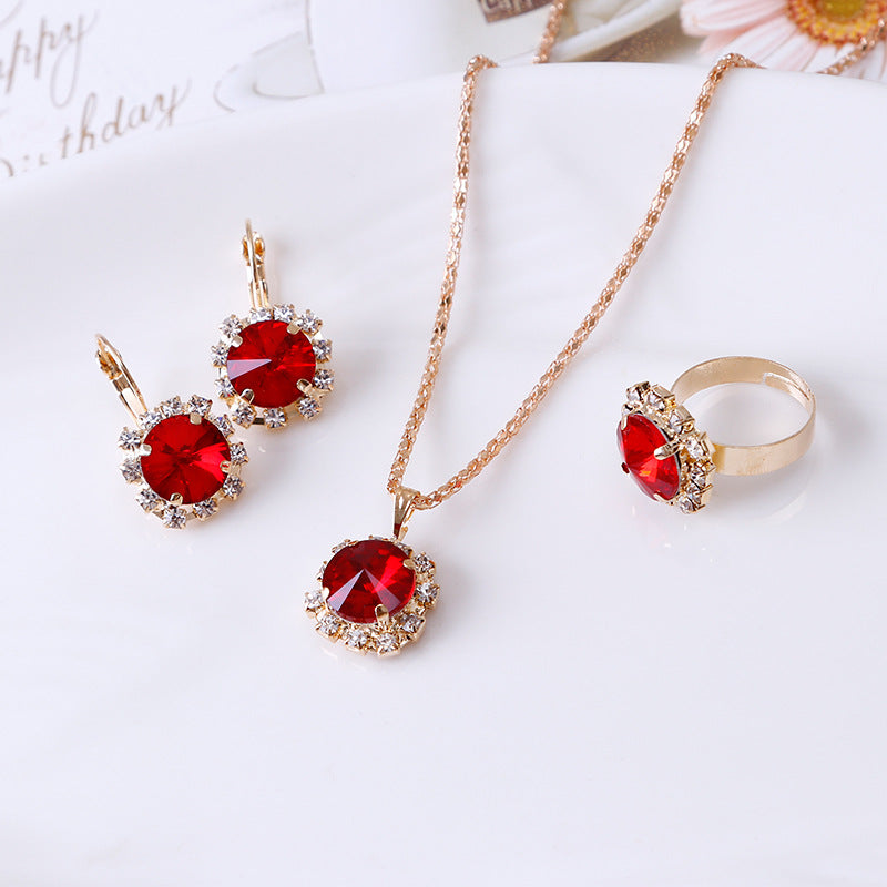 round crystal necklace earrings