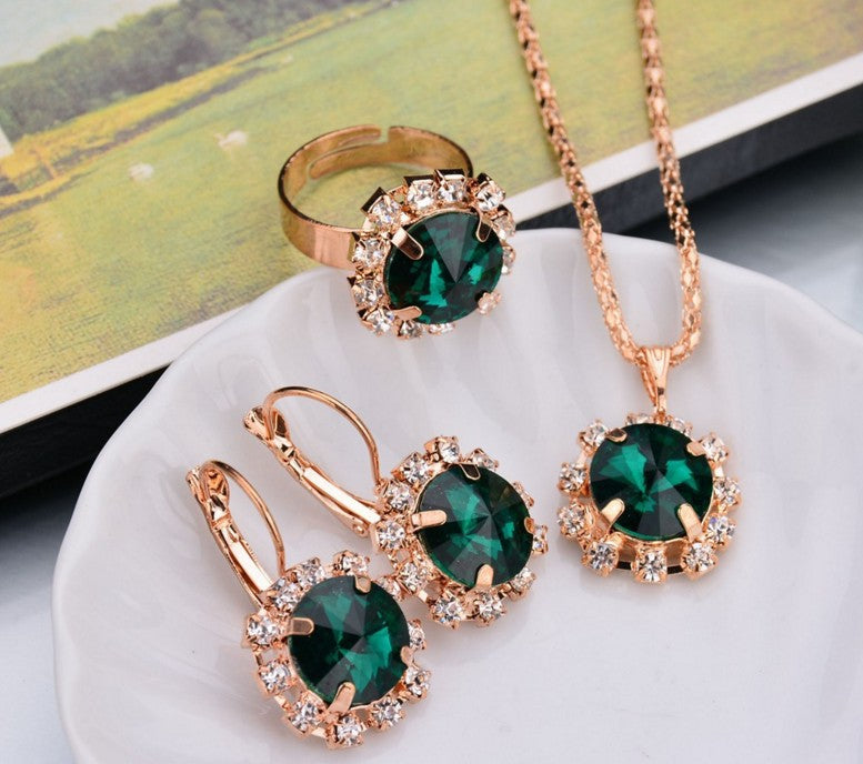 round crystal necklace earrings