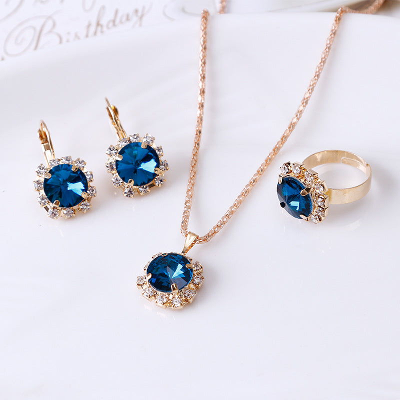 round crystal necklace earrings