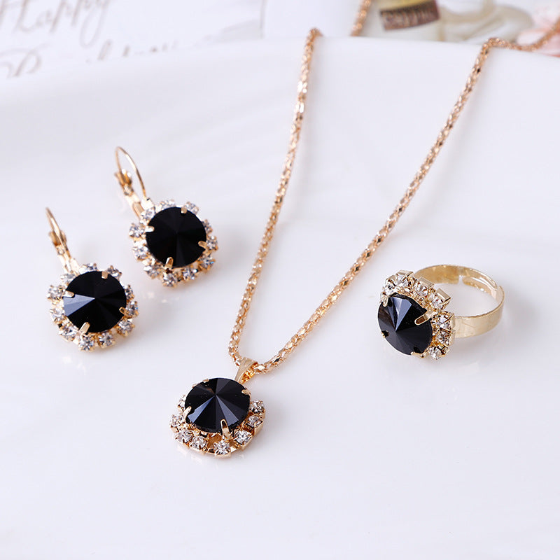round crystal necklace earrings