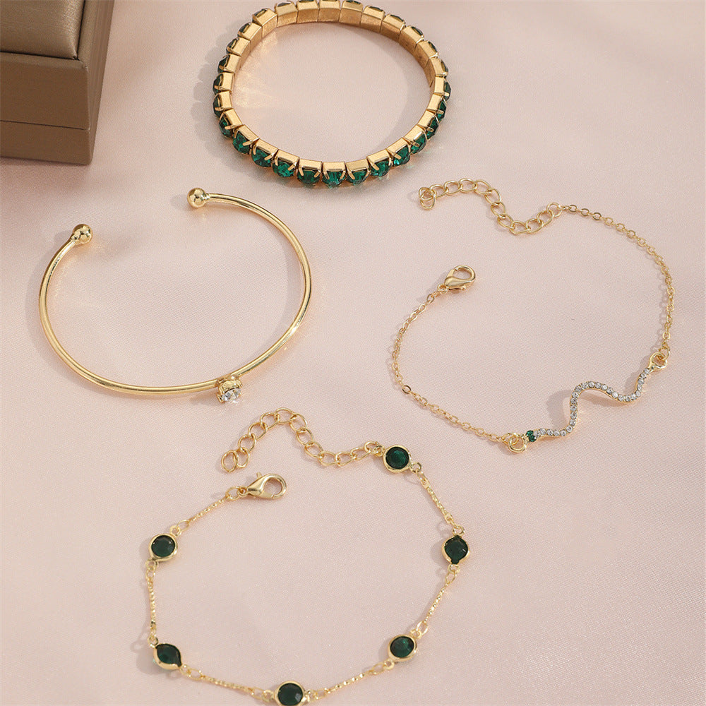 4pcs Green Crystal Stretch Bracelet Set