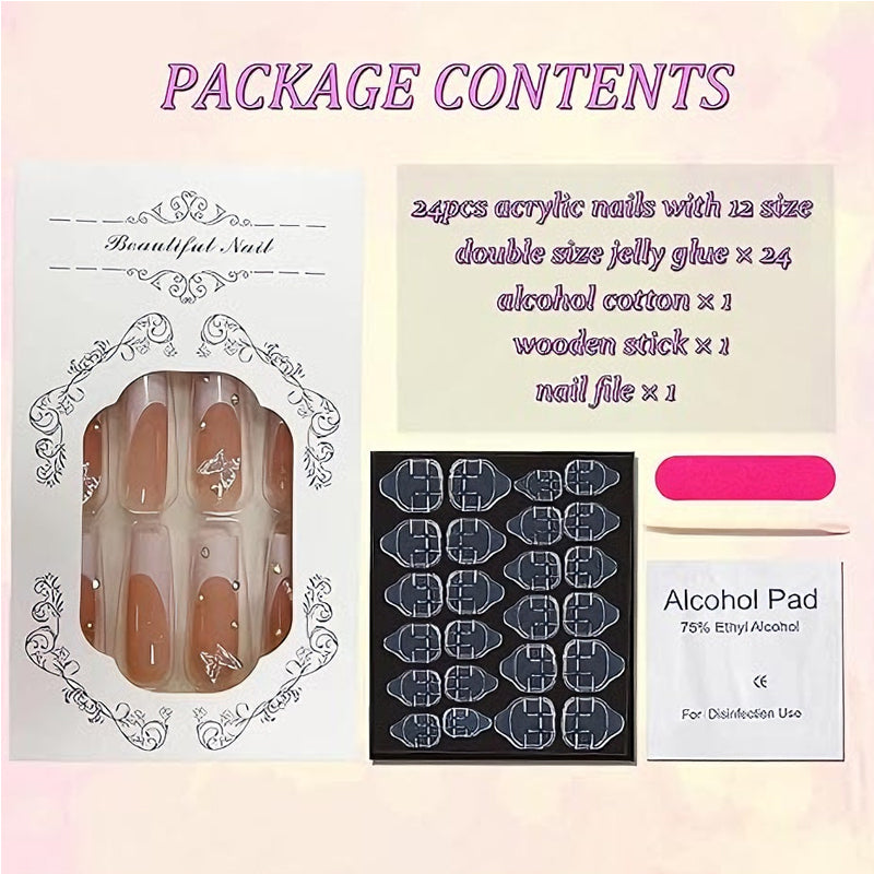 24pcs Diamond Butterfly Nails