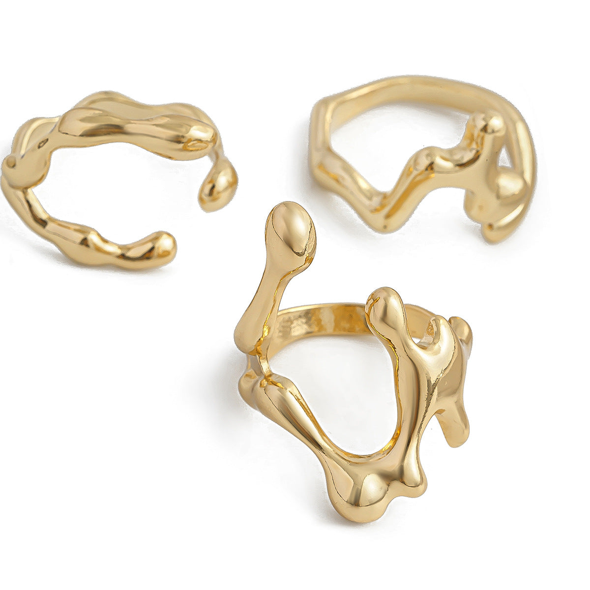 Simple And Irregular Lava Open-end Polished Ring Suit