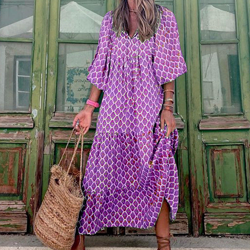 Vintage Bohemian V-Neck Maxi