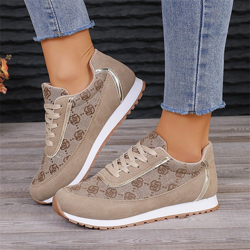 Women’s floral lace-up sneakers, lightweight breathable casual style.