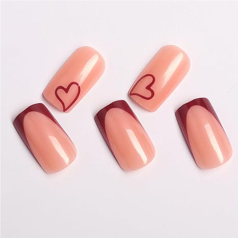 24pcs Valentine Red Heart Nails