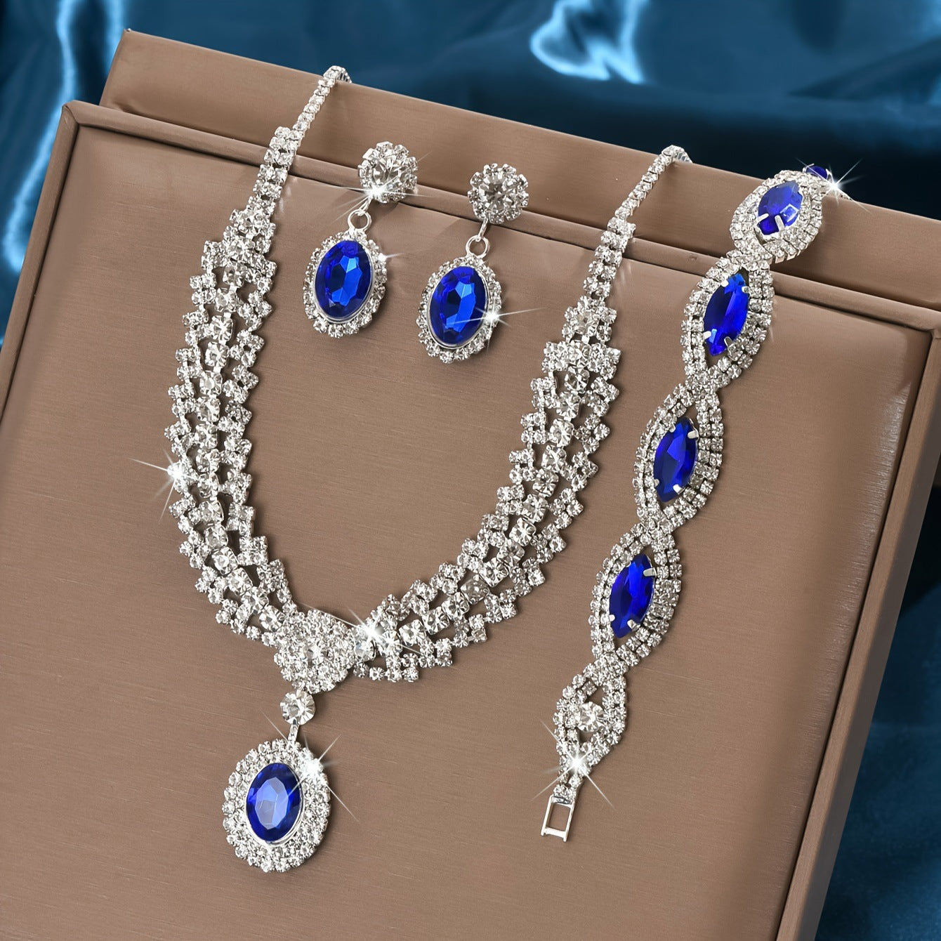 Style Elegant Luxury Sapphire Necklace Set Of Four Pieces