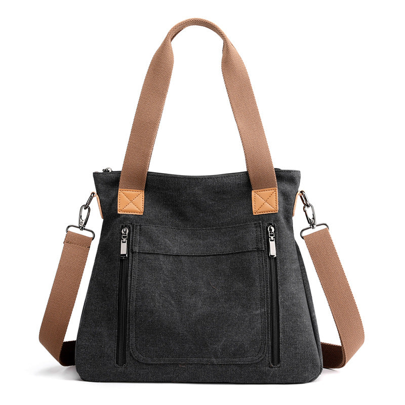 Women’s large-capacity canvas tote, casual all-match shoulder bag.