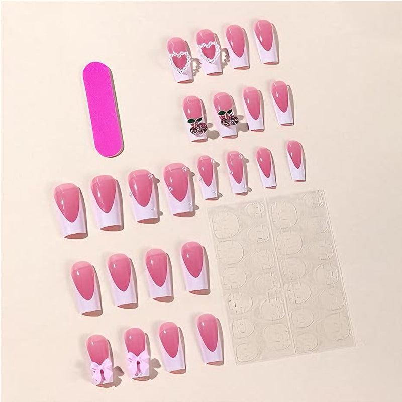 24pcs Cherry Bow Nails