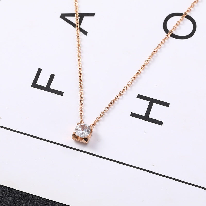 Single Diamond Pendant Female Temperament Titanium Steel Necklace