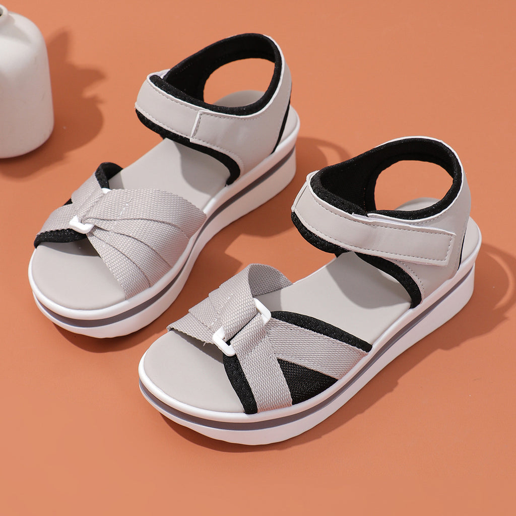 Women’s mesh cross-strap sandals with Velcro, thick sole beach style.