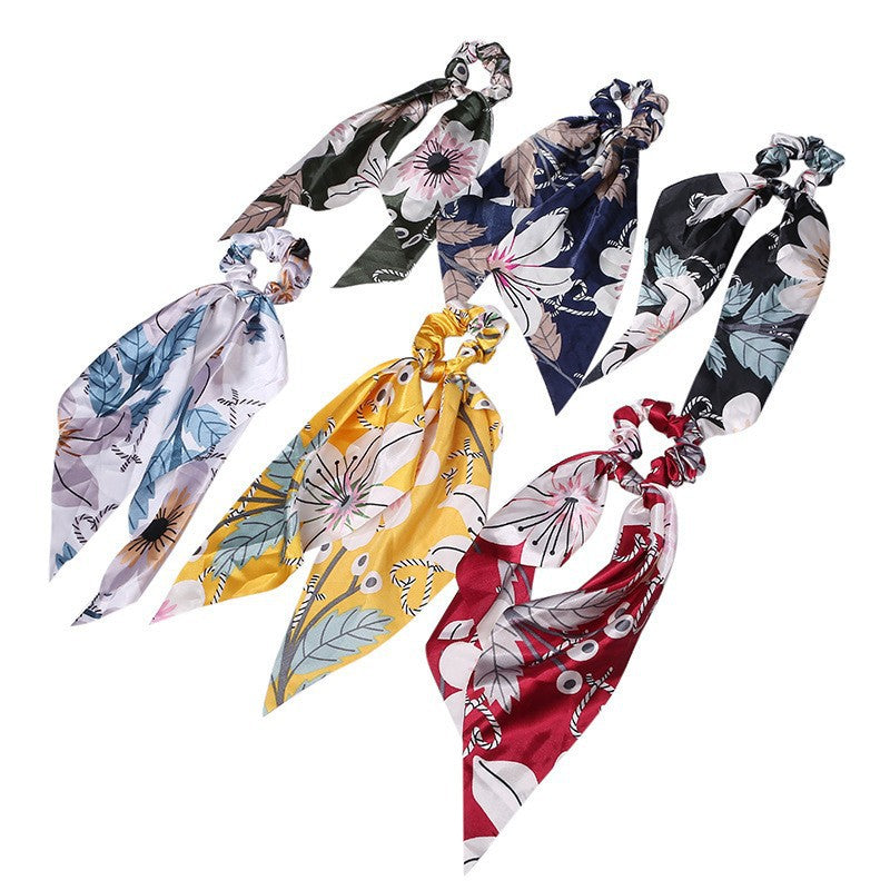 Elegant Floral Hair Scarf | Long Streamer Ponytail Tie