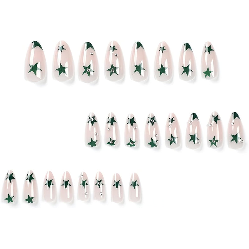24pcs Green Star Nails