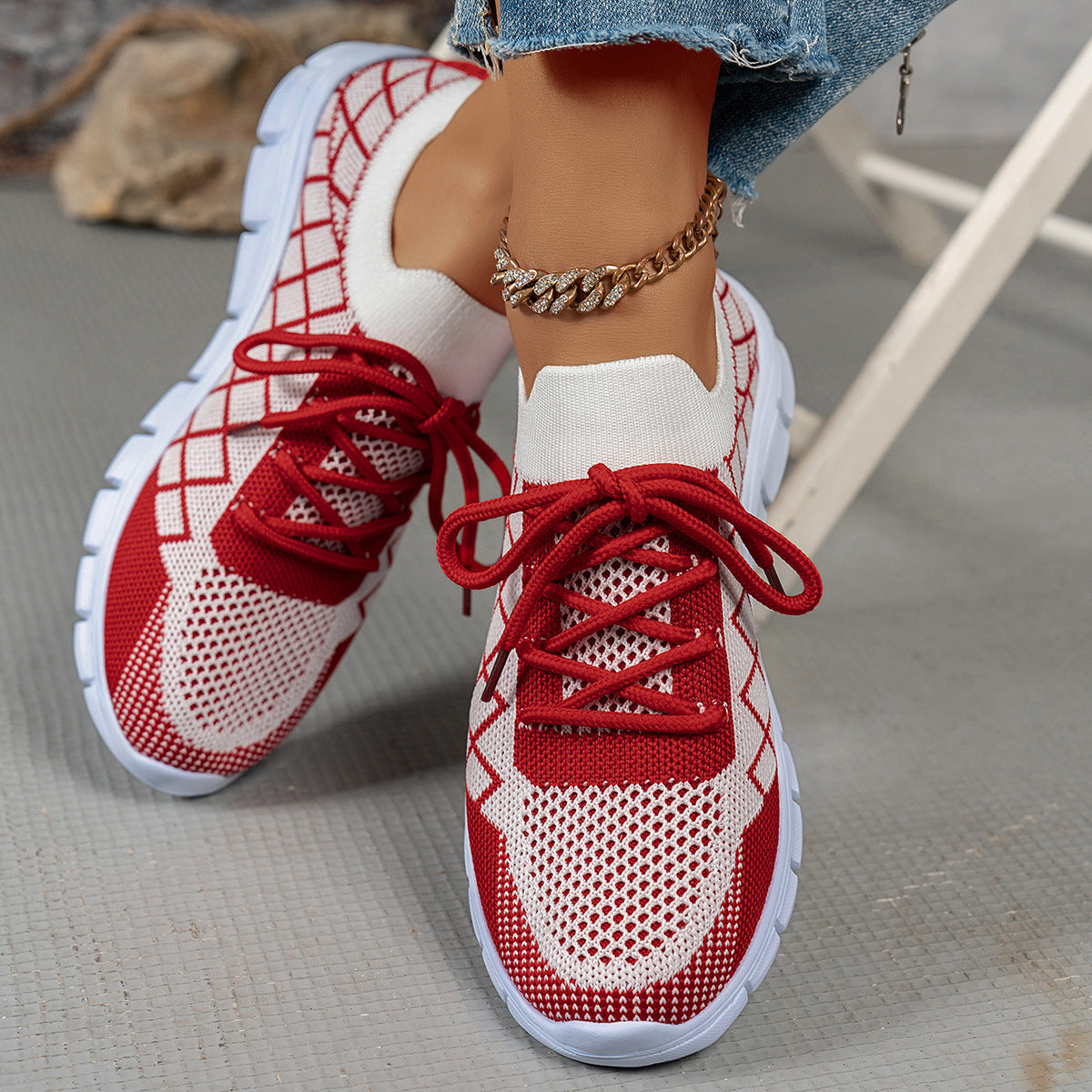 Plaid Mesh Fashion Trainers
