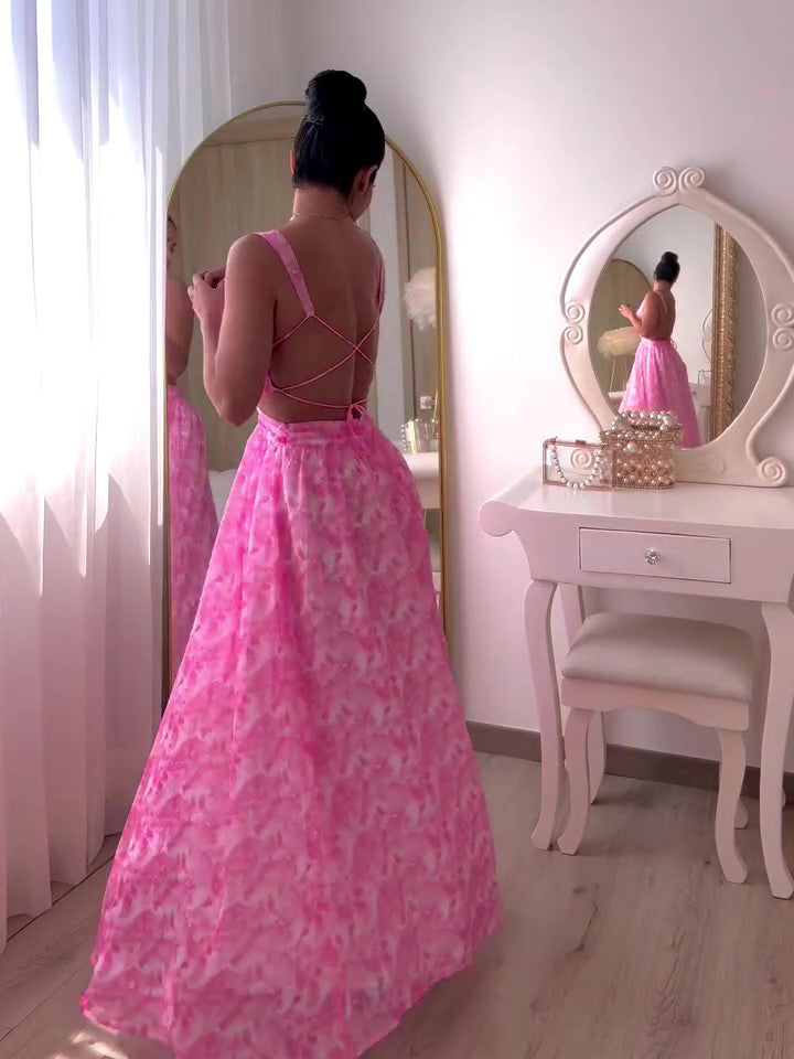 Resort Print Backless Sleeveless Dress