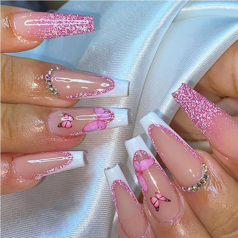 24pcs Glitter Butterfly Nails