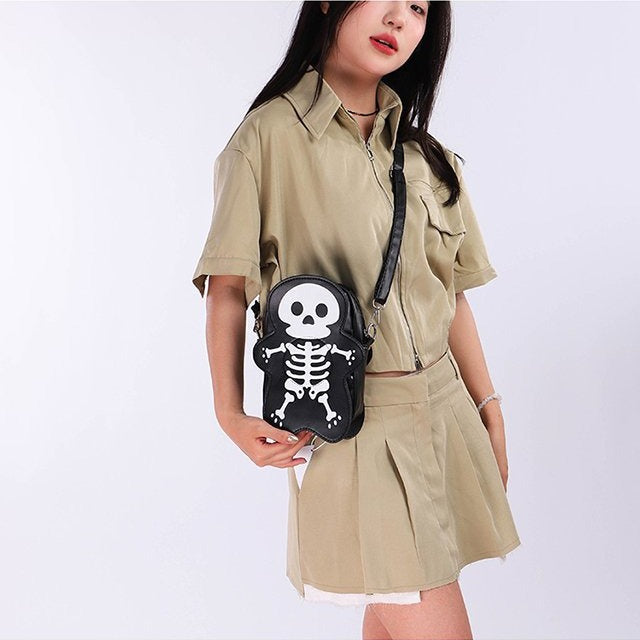Women’s Halloween skull crossbody bag, small Y2K messenger style.