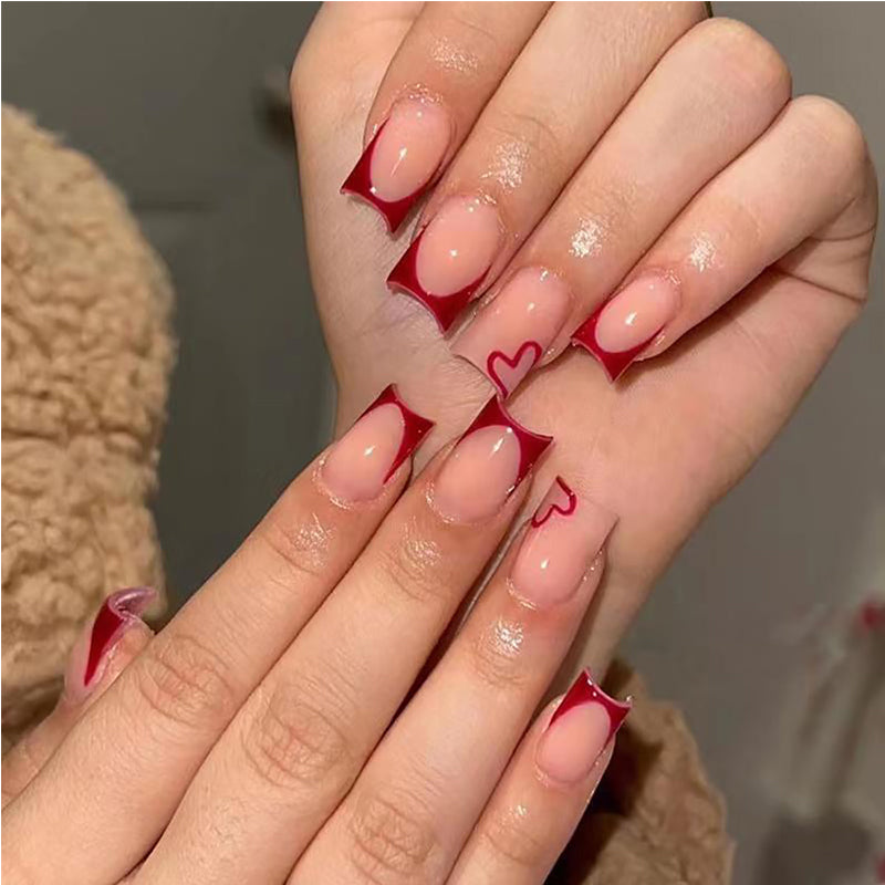 24pcs Valentine Red Heart Nails