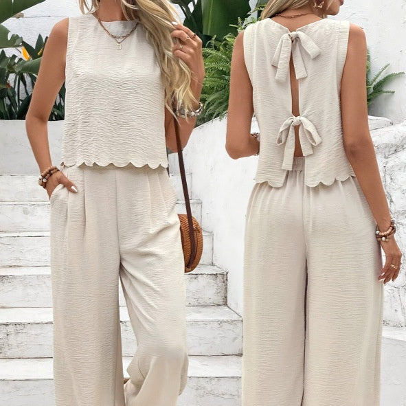 Casual Sleeveless Vest Casual Trousers Suit Summer Tank Top Casual Pants Set For Daily Wear Women's Clothing