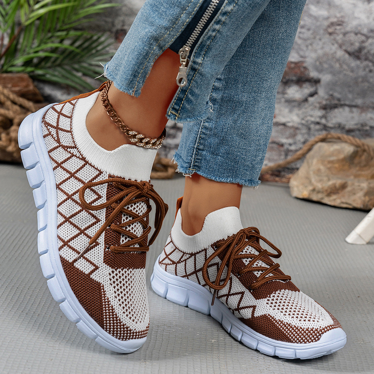 Plaid Mesh Fashion Trainers