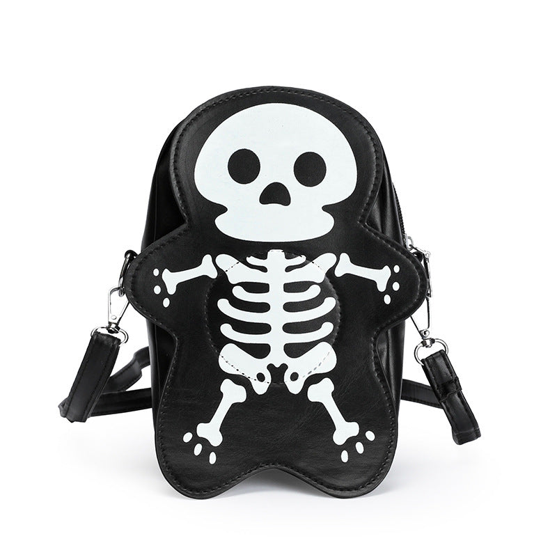 Women’s Halloween skull crossbody bag, small Y2K messenger style.