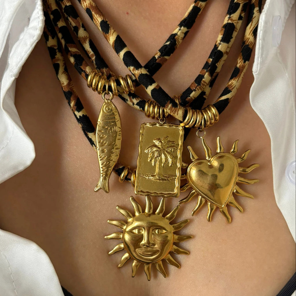 Women's Jewelry Niche Geometric Pendant Design Leopard Print Rope Necklace