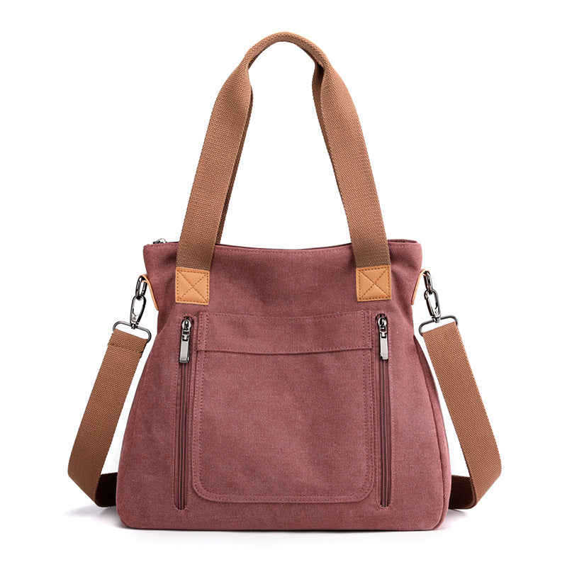 Women’s large-capacity canvas tote, casual all-match shoulder bag.