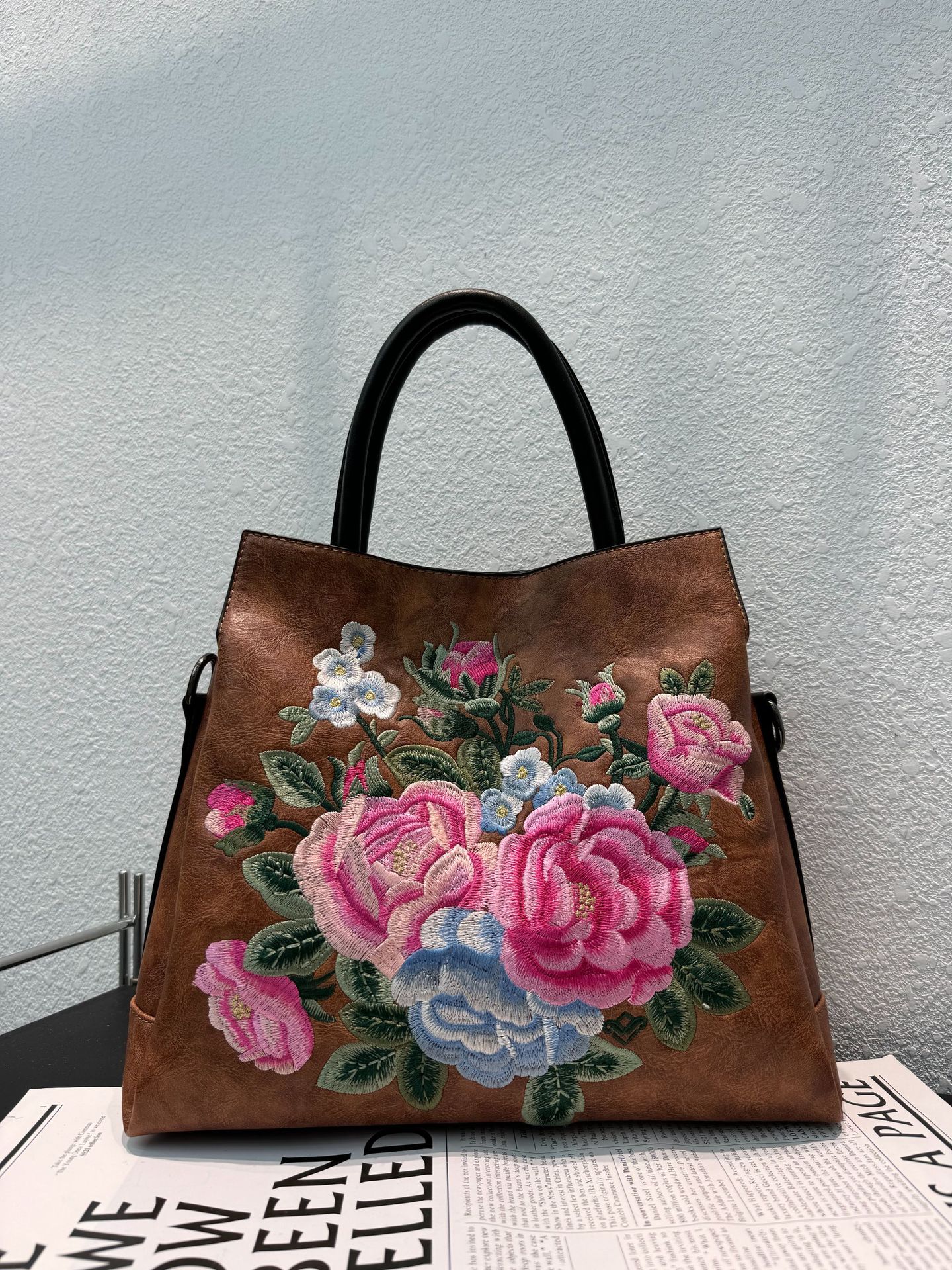 Embroidered Peony Ethnic-Style Tote Bag