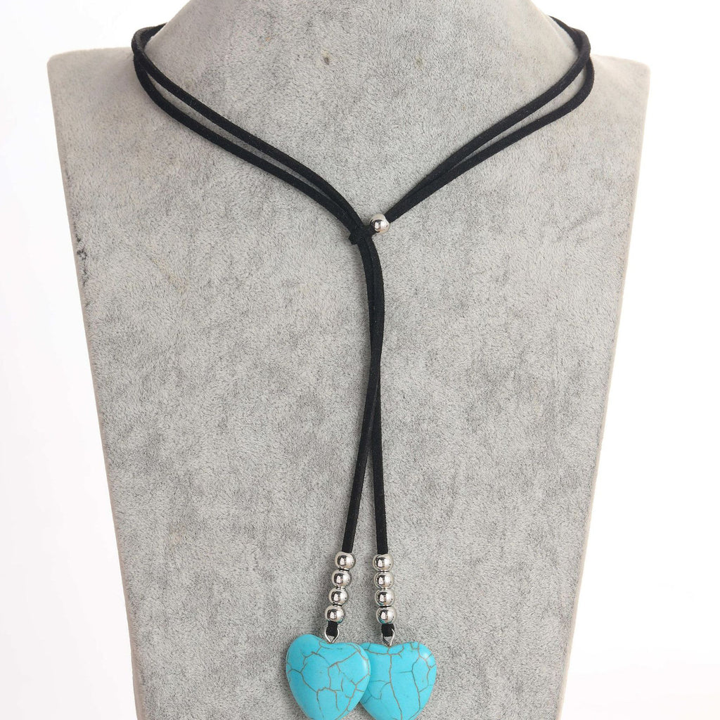 Turquoise Double Layer Flanelle Rope Necklace Artistic Retro