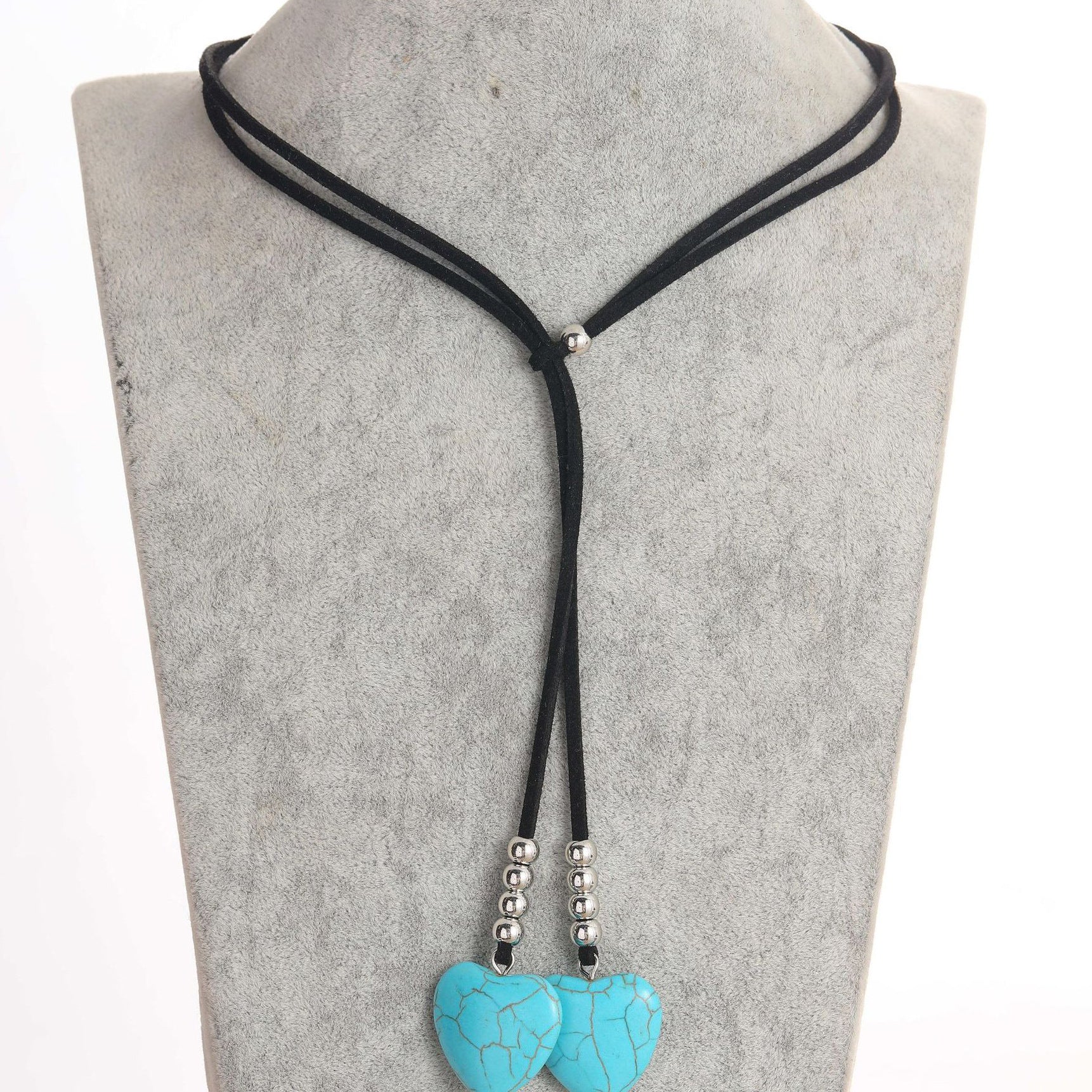 Turquoise Double Layer Flanelle Rope Necklace Artistic Retro