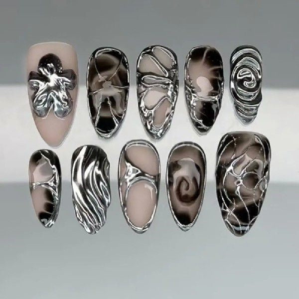 24pcs Almond Flower Aurora Nails