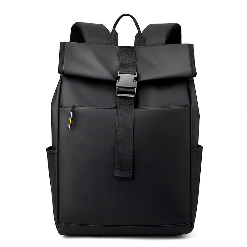 Unisex waterproof Oxford laptop backpack, casual black travel style.