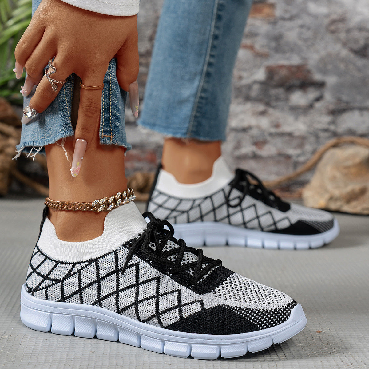 Plaid Mesh Fashion Trainers
