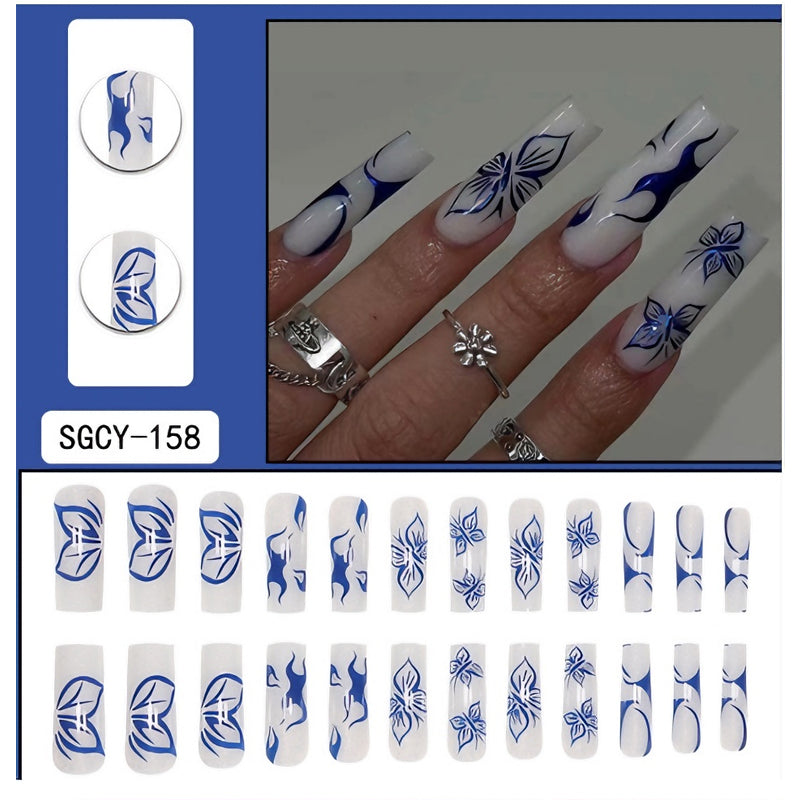 24pcs Blue Butterfly Nails