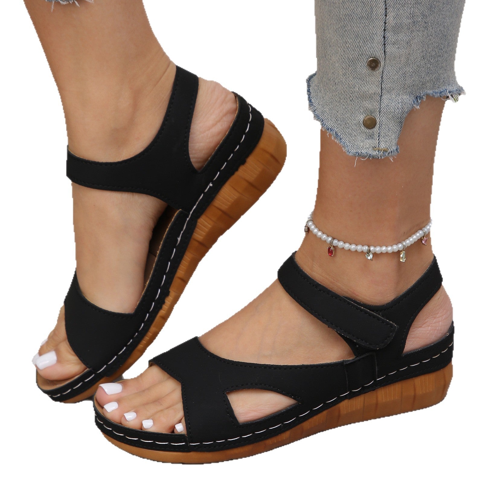 New Style Floral-patterned Chunky-sole Fashion Sandals