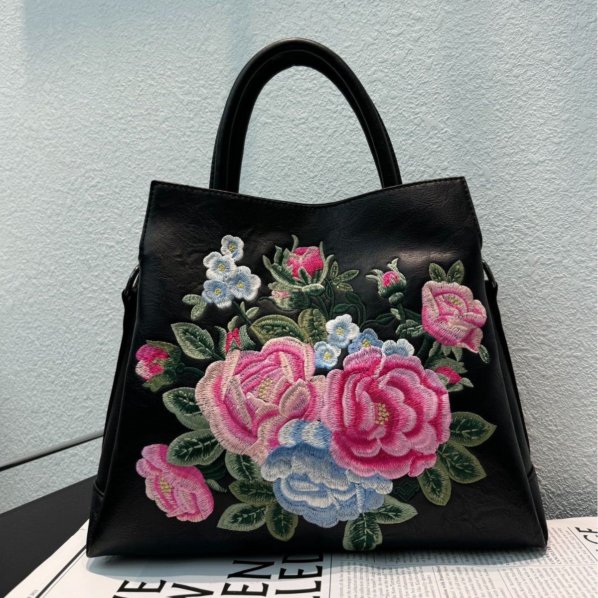 Embroidered Peony Ethnic-Style Tote Bag