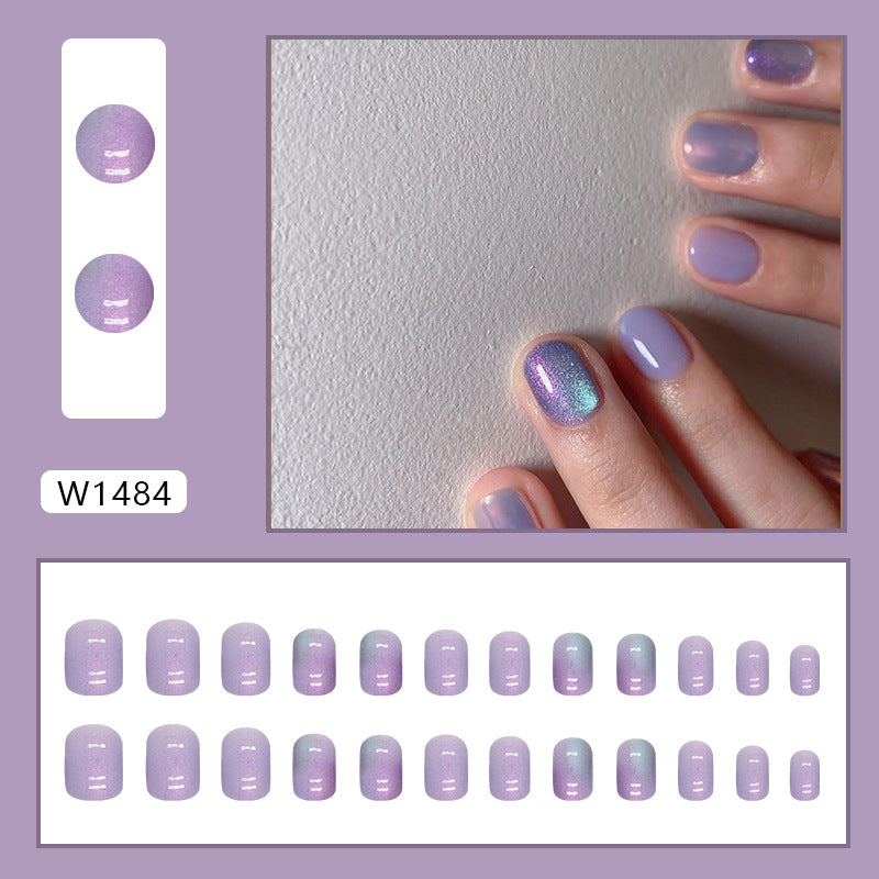 Dazzling Aurora Fake Nails Blooming Manicure Short 24 Pieces