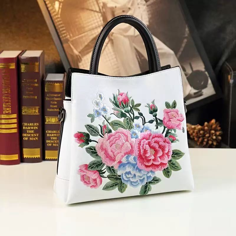 Embroidered Peony Ethnic-Style Tote Bag