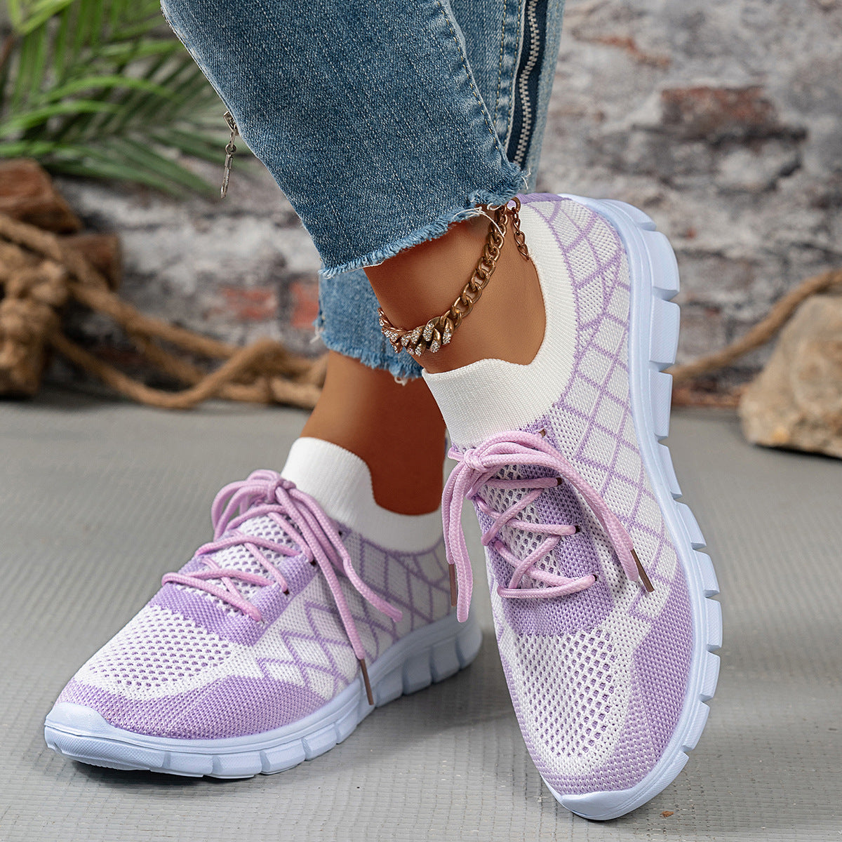 Plaid Mesh Fashion Trainers