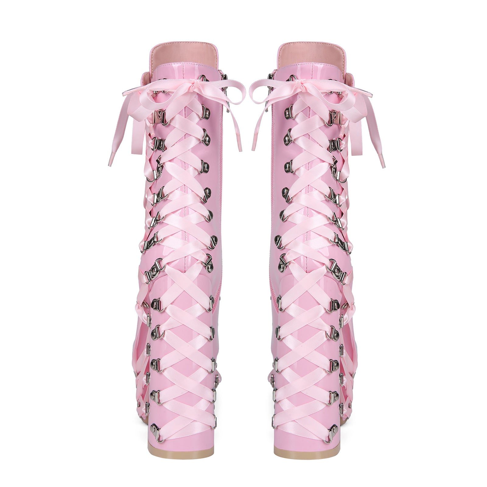 Climbing-carabiner Lace-up Punk Chunky-heeled Womens Ankle Boots