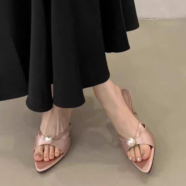 Women's Pearl Pointed-Toe High Heel Mules