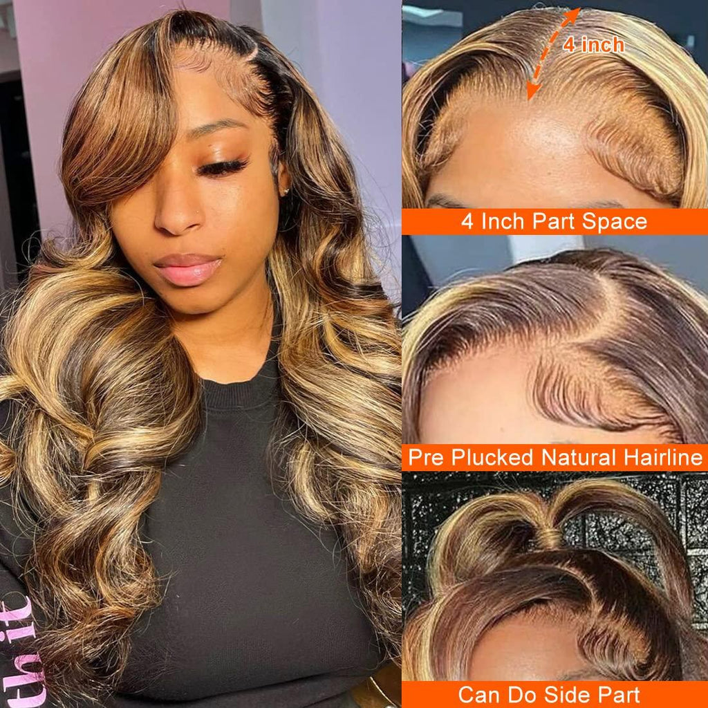 P4 27 13x4 Lace Front Wig Human Hair Body Wave Density