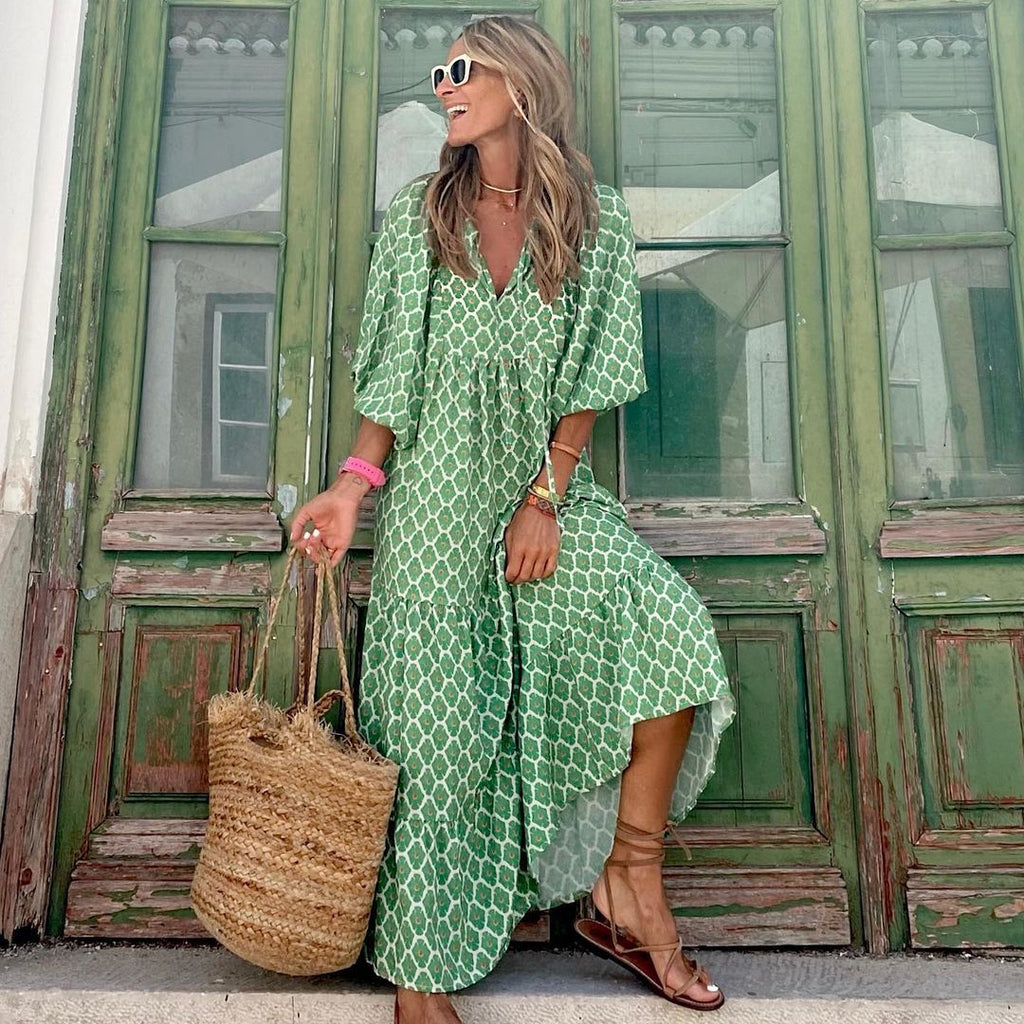 Vintage Bohemian V-Neck Maxi