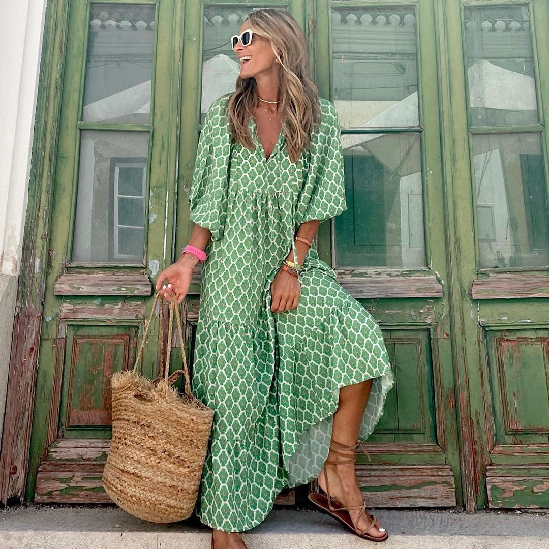 Vintage Bohemian V-Neck Maxi