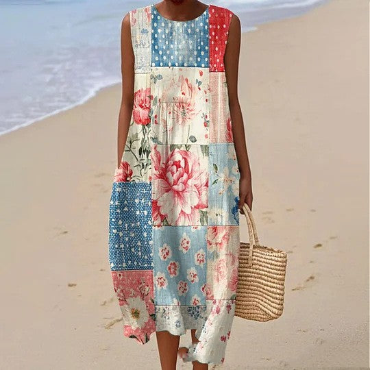 Sleeveless Casual Print Temperament Long Dress Dress Slim Fit